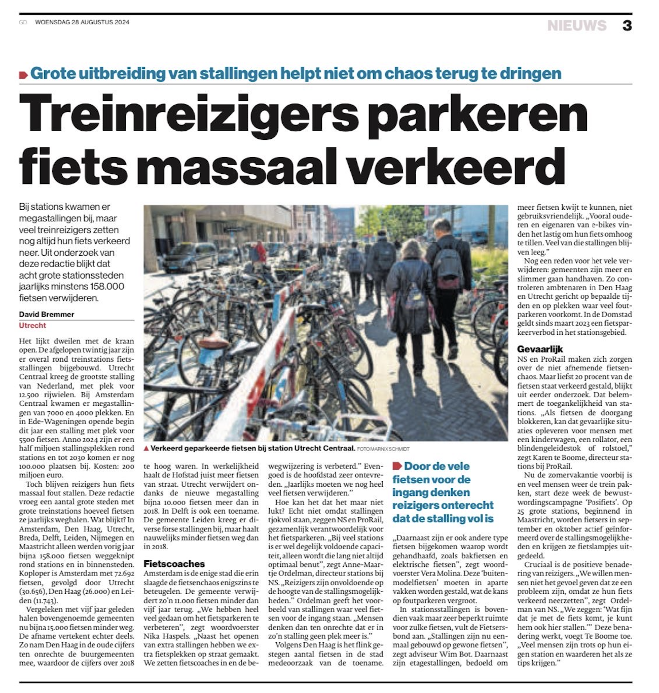 AD: Treinreizigers parkeren fiets massaal verkeerd