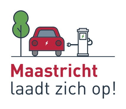 Logo van Maastricht laadt zich op met een groene boom, een rode auto en een laadpaal