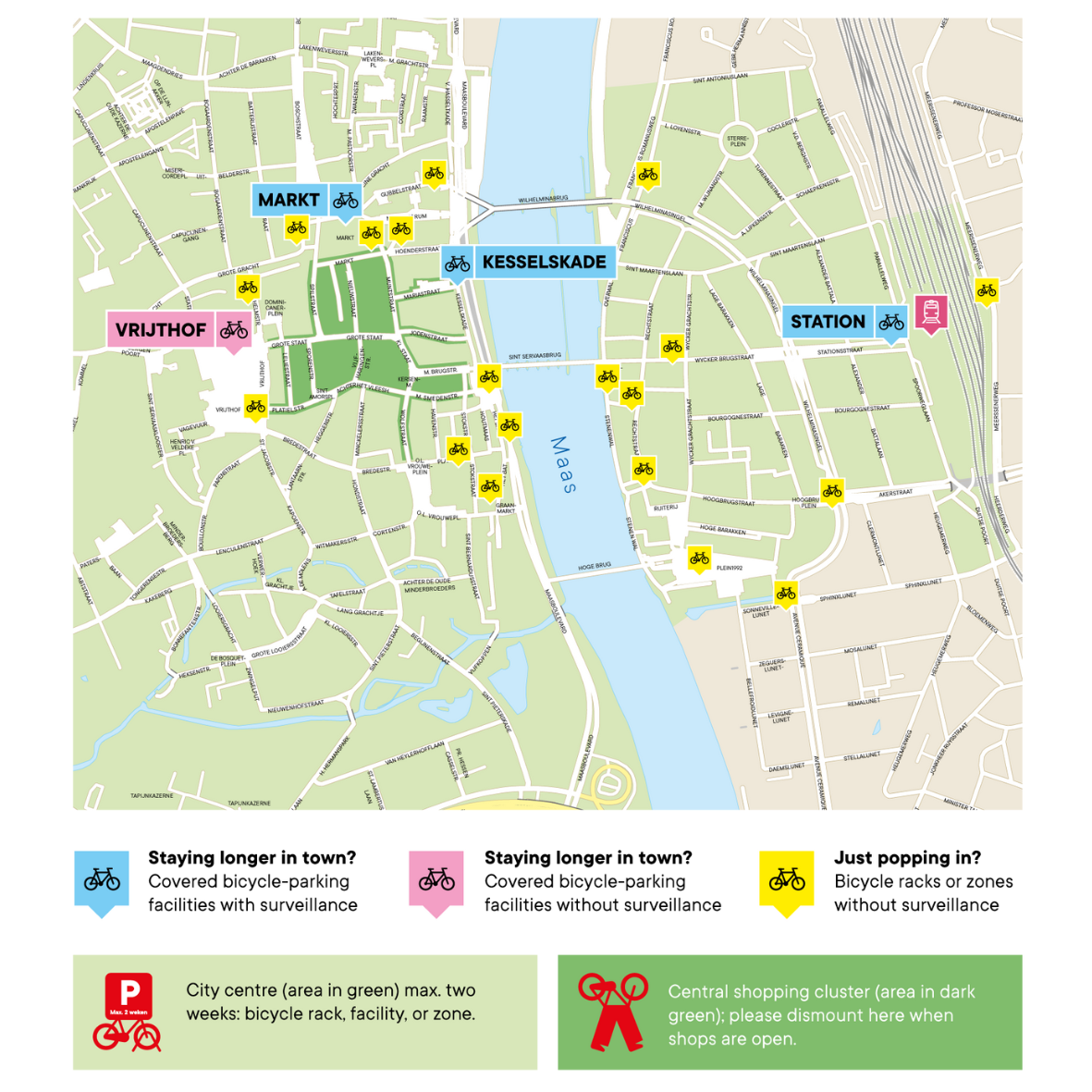 Kaart van maastricht met aanduiding fietsstallingen