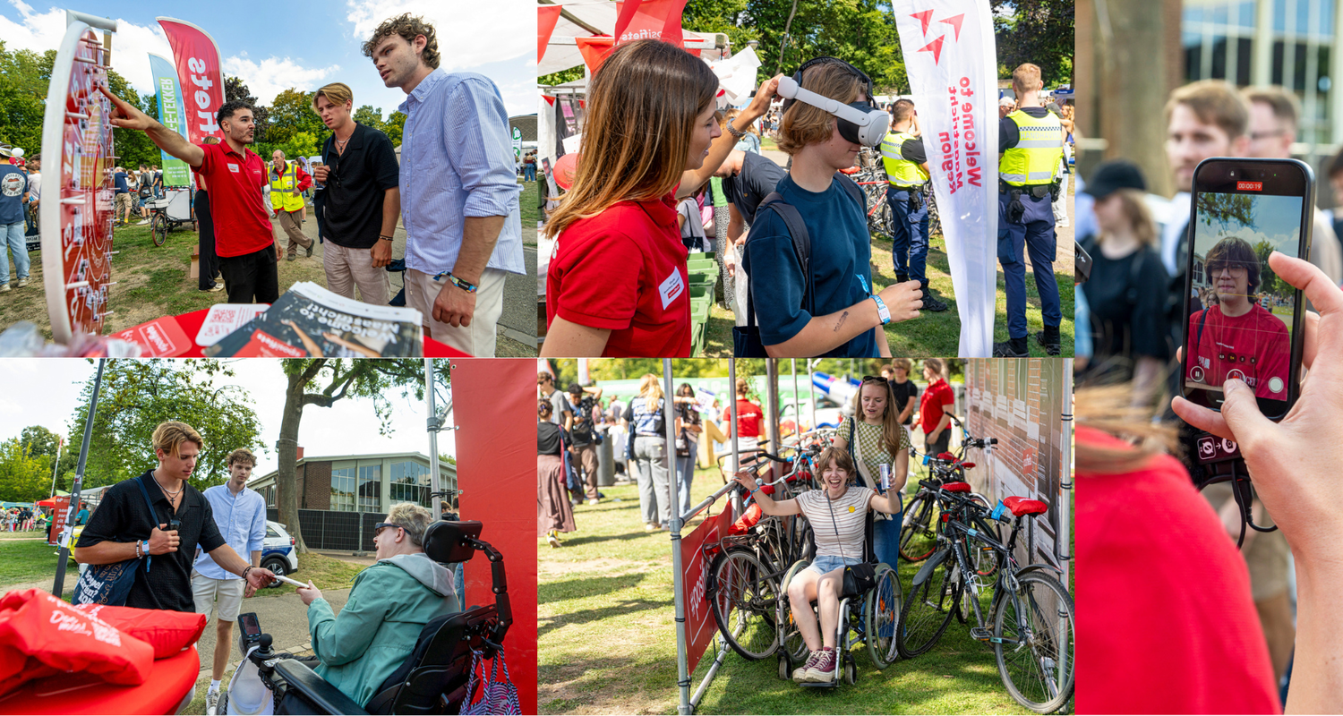Fotocollage van verschillende posifiets activiteiten tijdens de inkom informatiemarkt