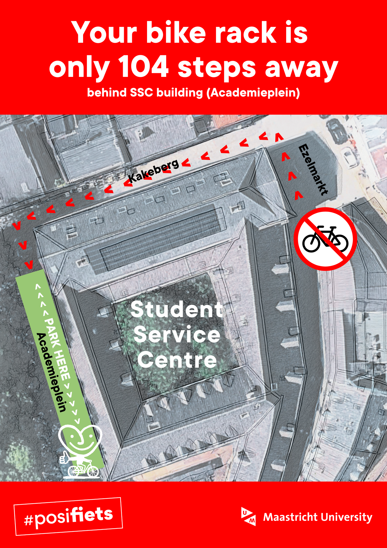 Poster met uitleg over waar WEL ter parkeren bij SSC