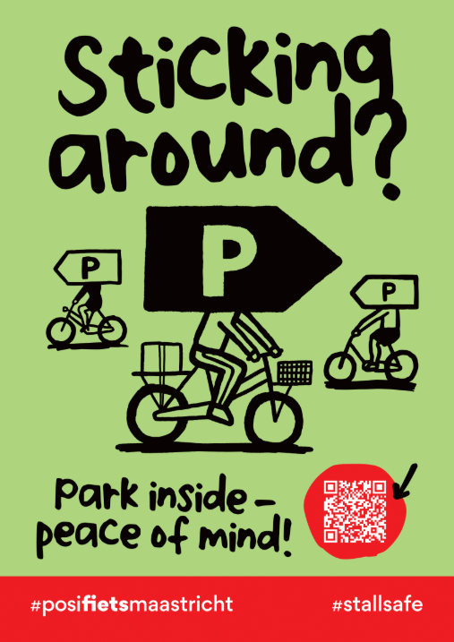 poster met tekst: sticking around? park inside - peace of mind!