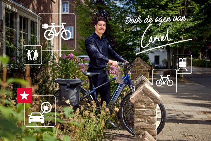 man met fiets en tekst van door de ogen-rubriek