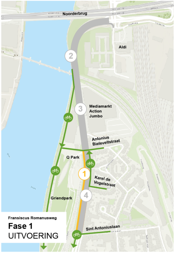 Uitvoering werkzaamheden Franciscus Romanusweg Maastricht fase 1 - fietsomleiding